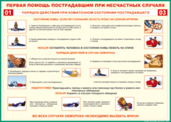 Таблица "Порядок действий при коматозном состоянии пострадавшего" (100х140 сантиметров, винил) - fgospostavki.ru - Красный Сулин