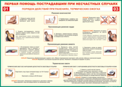 Таблица "Порядок действий при ранениях и термических ожогах" (100х140 сантиметров, винил) - fgospostavki.ru - Красный Сулин