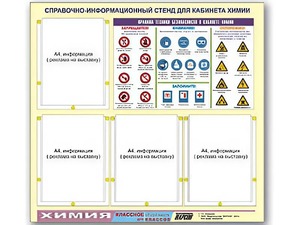 Стенд информационный "Правила техники безопасности в кабинете химии" (80х75, 4 кармана) - fgospostavki.ru - Красный Сулин