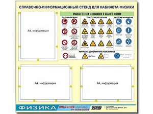 Стенд информационный "Правила техники безопасности в кабинете физики" (75*70, 3 кармана) - fgospostavki.ru - Красный Сулин