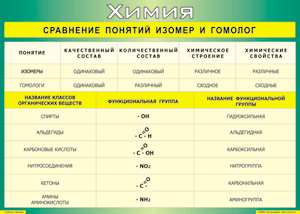 Таблица "Сравнение понятий изомер и гомолог" (100х140 сантиметров, винил) - fgospostavki.ru - Красный Сулин