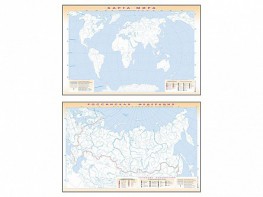 Фрагмент (демонстрационный) маркерный (двухсторонний) "Карта мира и Российской Федерации" (немая) с комплектом тематических магнитов - fgospostavki.ru - Красный Сулин